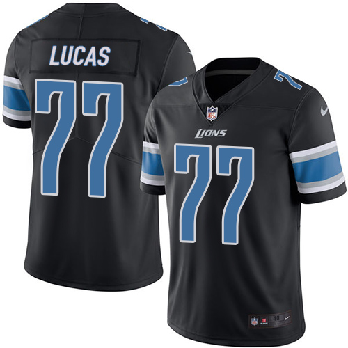 Men's Elite Cornelius Lucas Nike Jersey Black - #77 Rush NFL Detroit Lions